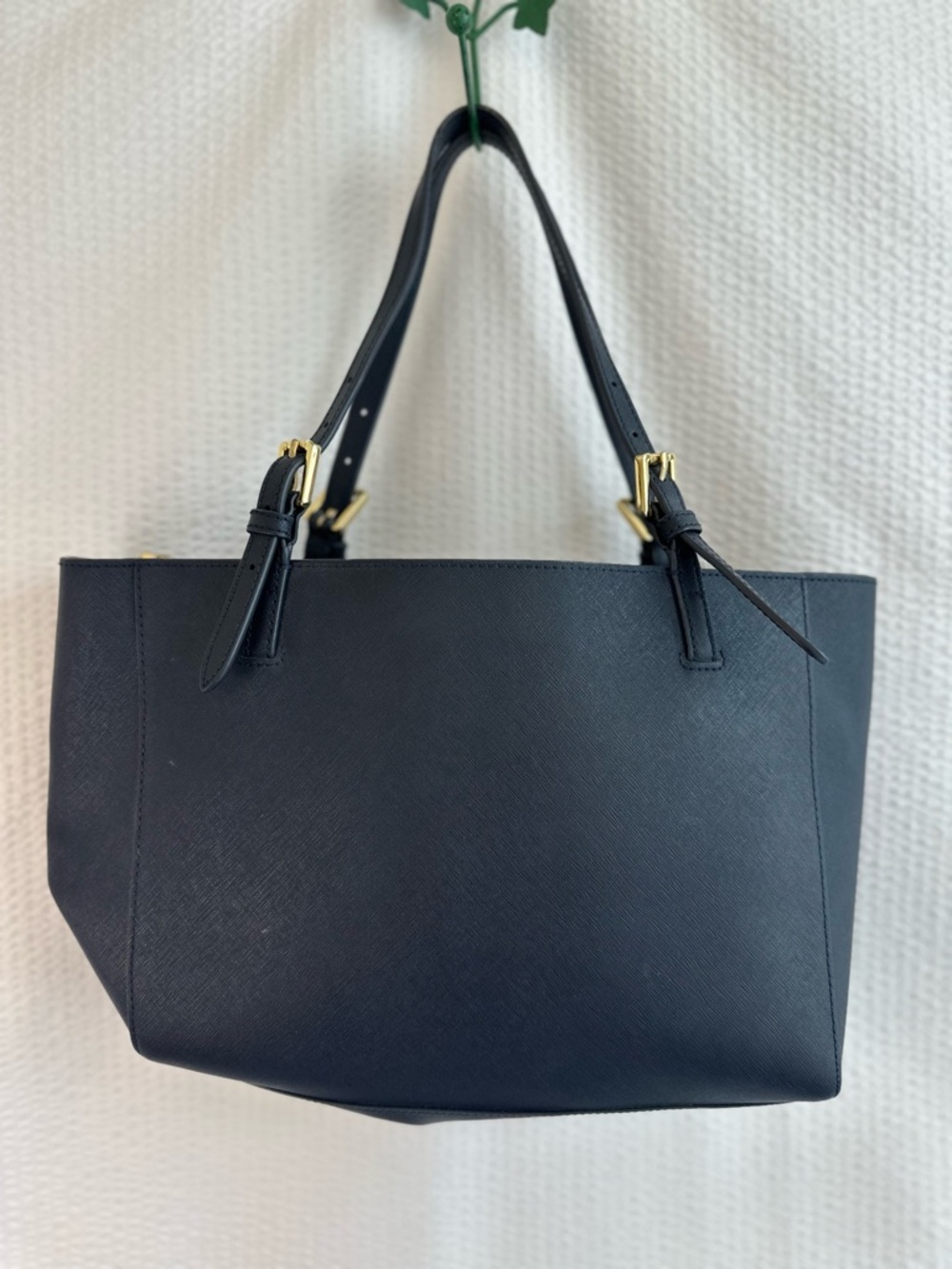 Tory Burch York Buckle Navy Blue Leather Tote Bag - Picture 2 of 10